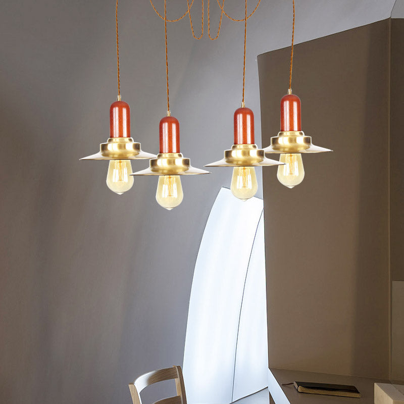Luminaire suspendu industriel doré pour magasin de vêtements - Lampe à suspension plate en métal, plusieurs luminaires suspendus, plafonnier à 2/3/4 ampoules