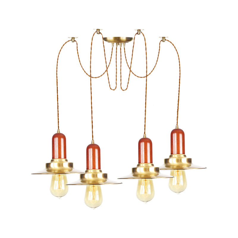 Luminaire suspendu industriel doré pour magasin de vêtements - Lampe à suspension plate en métal, plusieurs luminaires suspendus, plafonnier à 2/3/4 ampoules