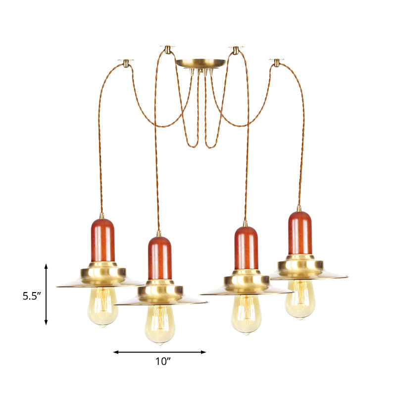 Luminaire suspendu industriel doré pour magasin de vêtements - Lampe à suspension plate en métal, plusieurs luminaires suspendus, plafonnier à 2/3/4 ampoules