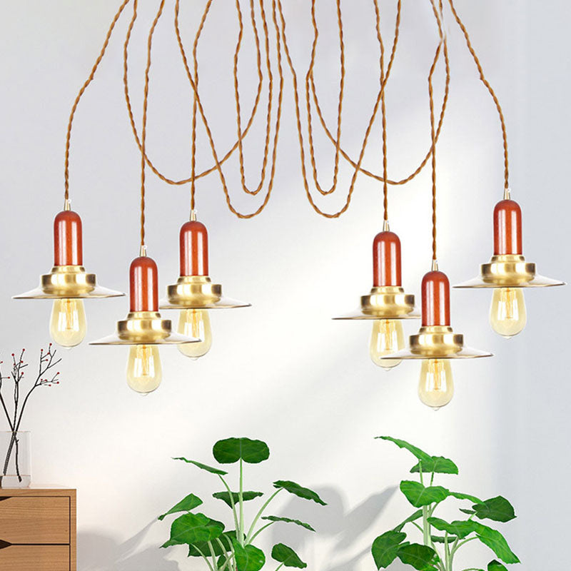 Luminaire suspendu industriel doré pour magasin de vêtements - Lampe à suspension plate en métal, plusieurs luminaires suspendus, plafonnier à 2/3/4 ampoules