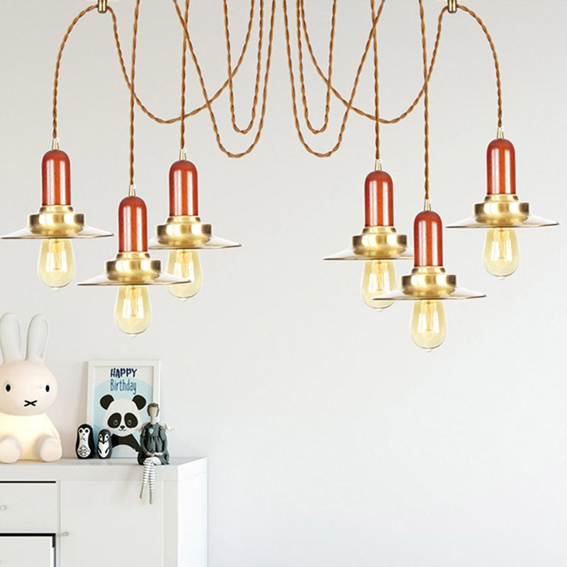Luminaire suspendu industriel doré pour magasin de vêtements - Lampe à suspension plate en métal, plusieurs luminaires suspendus, plafonnier à 2/3/4 ampoules