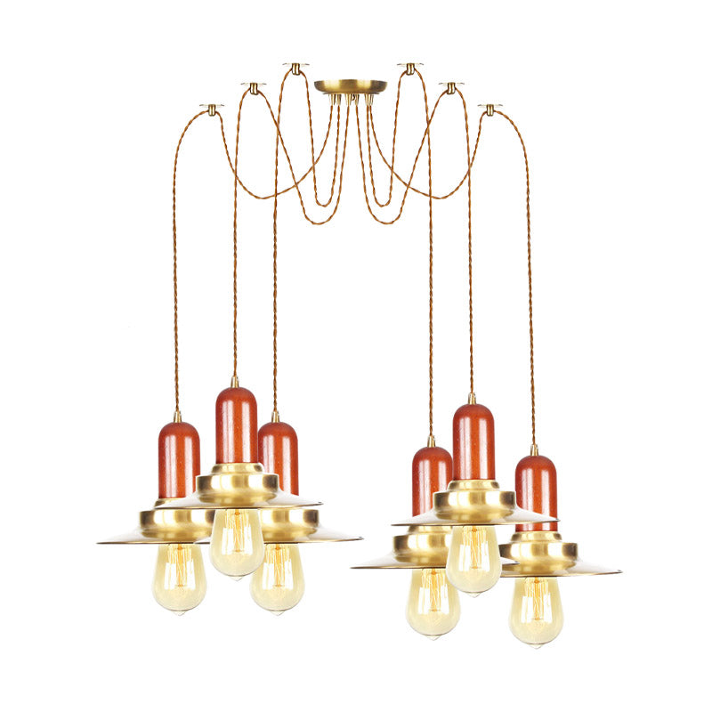 Luminaire suspendu industriel doré pour magasin de vêtements - Lampe à suspension plate en métal, plusieurs luminaires suspendus, plafonnier à 2/3/4 ampoules