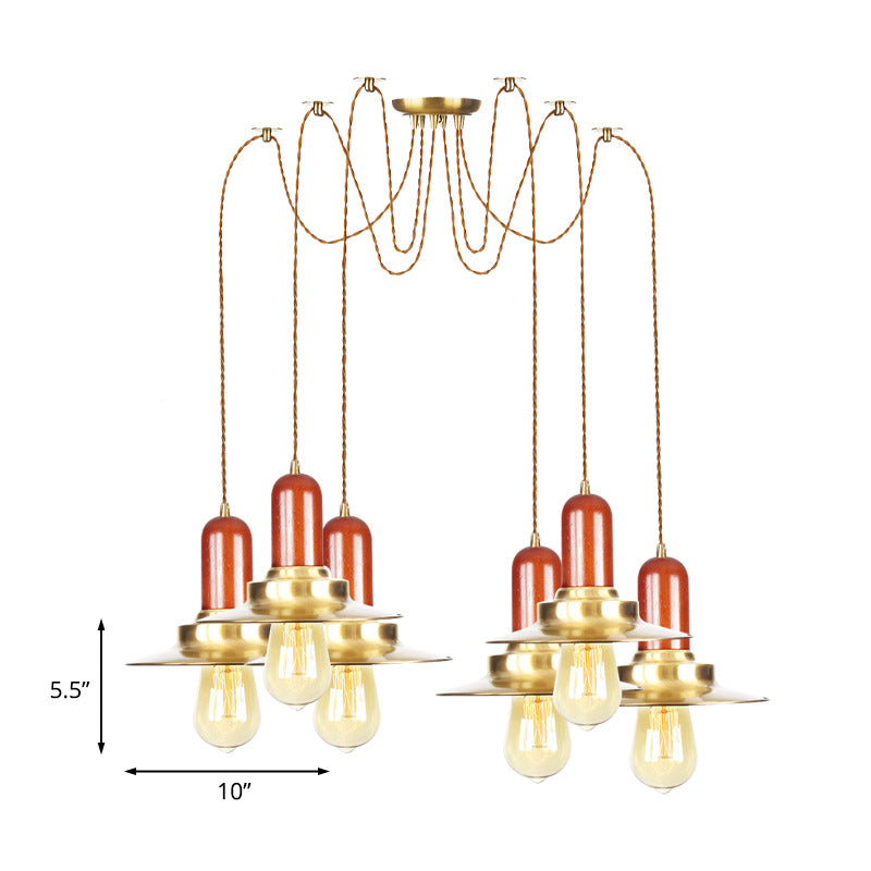 Luminaire suspendu industriel doré pour magasin de vêtements - Lampe à suspension plate en métal, plusieurs luminaires suspendus, plafonnier à 2/3/4 ampoules