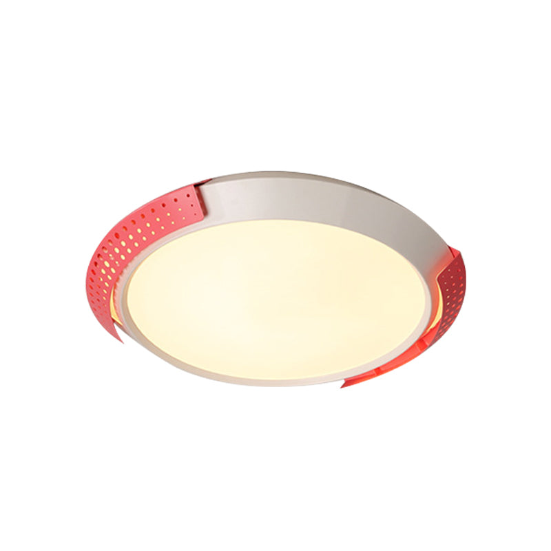 Modernist Led Pink/Gold Round Metal Ceiling Fixture With Hollow Design 16/19.5/23.5 W