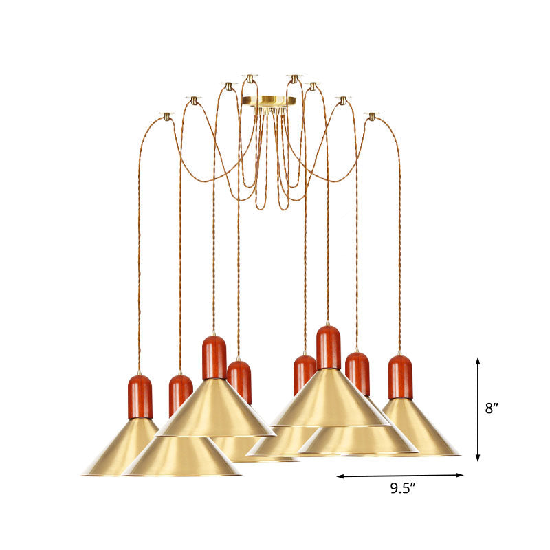 Industrial-Style Gold Finish Cone Pendant Chandelier with Multi-Head Design - Swag Hanging Light Kit (2/4/3 Heads)
