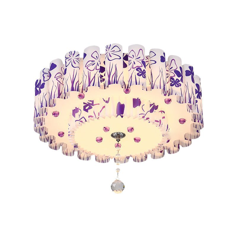 Acrylic Dual-Layered Flushmount Countryside LED Ceiling Lamp for Restaurants with Crystal Ball - Pink/Purple