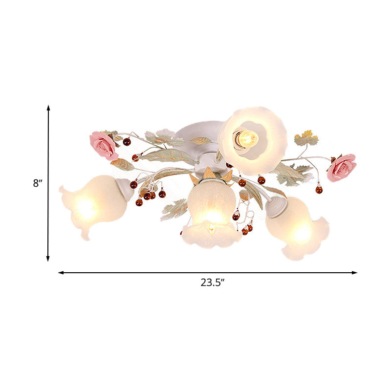 Plafonnier en verre dépoli avec lumière verte - Design floral coréen pour chambre à coucher (4/6/9 têtes)