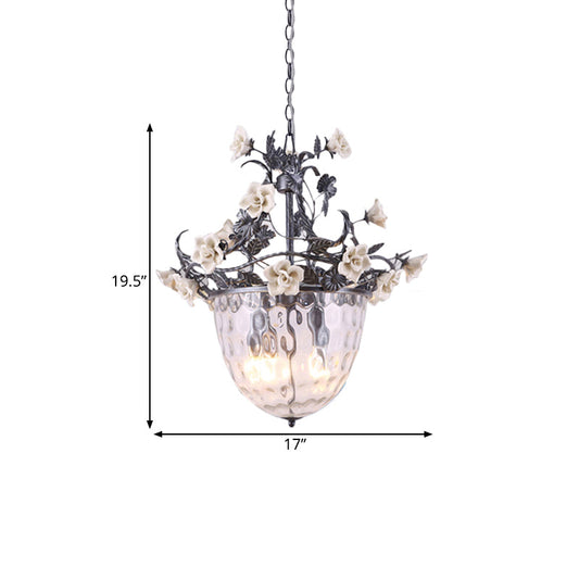 Pastoral Glass Dome Chandelier - Clear Dimple Pendant Lamp Blossom Design 3/4 Heads