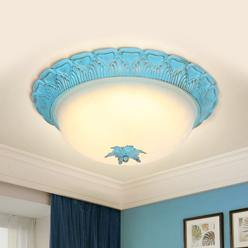 Romantic Pastoral Milky Glass LED Ceiling Lamp - Domed Bedroom Flush Mount - Choice of 16"/19.5" Wide - Blue Lighting