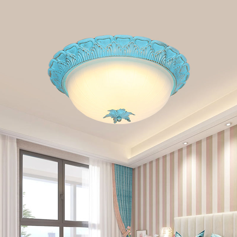 Romantic Pastoral Milky Glass LED Ceiling Lamp - Domed Bedroom Flush Mount - Choice of 16"/19.5" Wide - Blue Lighting
