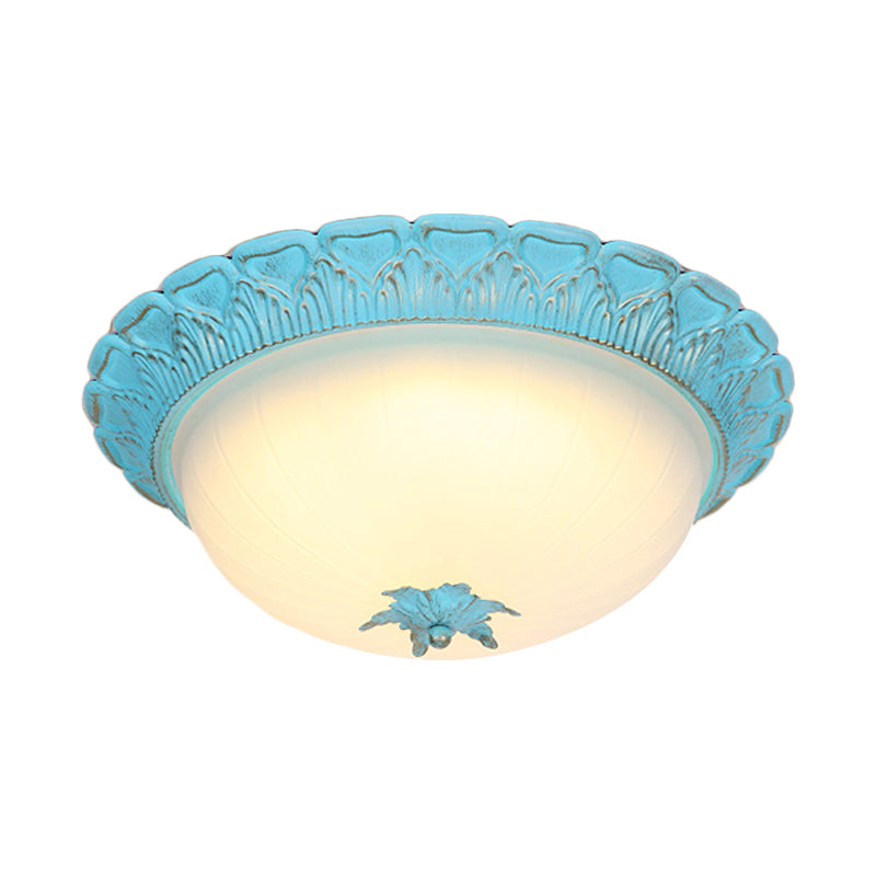 Romantic Pastoral Milky Glass LED Ceiling Lamp - Domed Bedroom Flush Mount - Choice of 16"/19.5" Wide - Blue Lighting