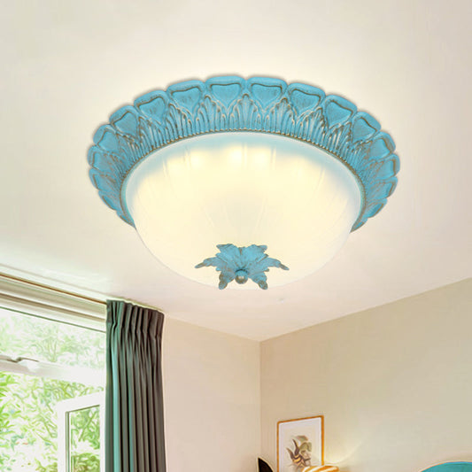 Romantic Pastoral Milky Glass LED Ceiling Lamp - Domed Bedroom Flush Mount - Choice of 16"/19.5" Wide - Blue Lighting