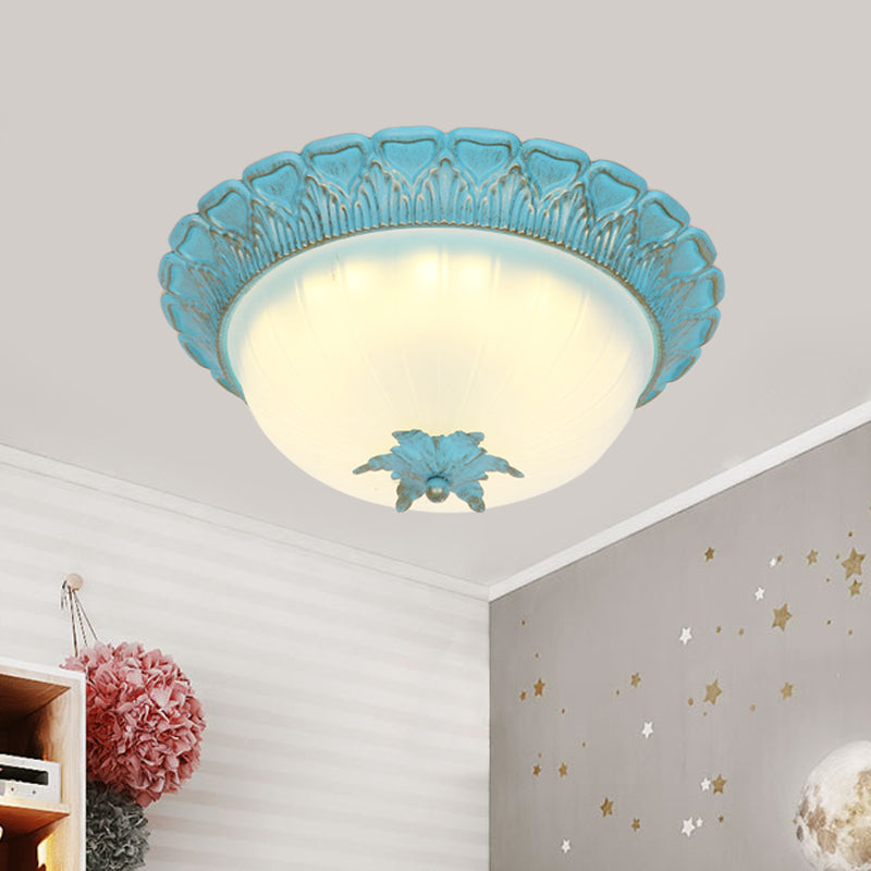 Romantic Pastoral Milky Glass LED Ceiling Lamp - Domed Bedroom Flush Mount - Choice of 16"/19.5" Wide - Blue Lighting