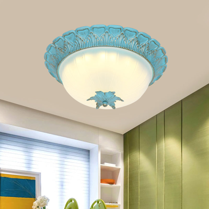Romantic Pastoral Milky Glass LED Ceiling Lamp - Domed Bedroom Flush Mount - Choice of 16"/19.5" Wide - Blue Lighting