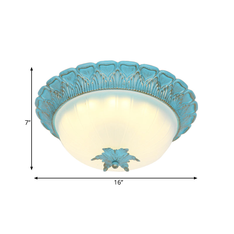 Romantic Pastoral Milky Glass LED Ceiling Lamp - Domed Bedroom Flush Mount - Choice of 16"/19.5" Wide - Blue Lighting