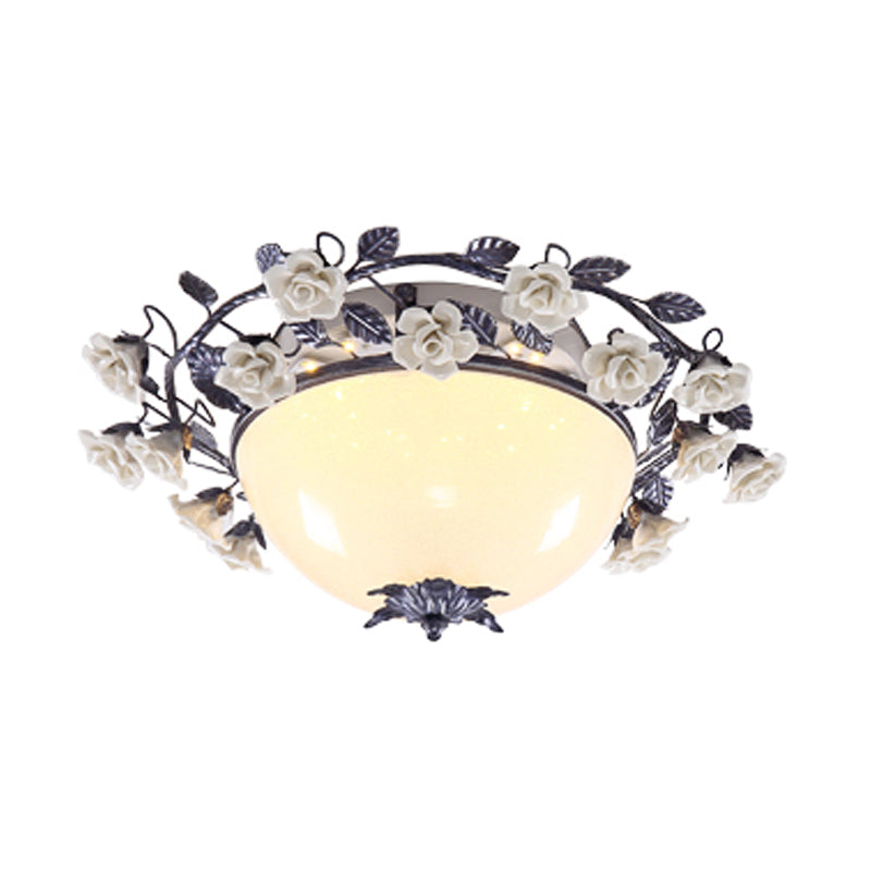 Korean Flower Bowl LED Ceiling Light for Living Room - White Glass Flush Mount Spotlight (20"/25" width)