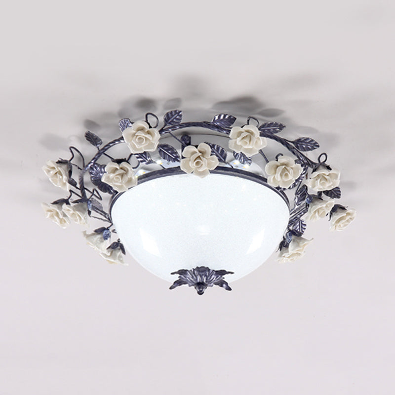Korean Flower Bowl Led Ceiling Light For Living Room - White Glass Flush Mount Spotlight (20/25
