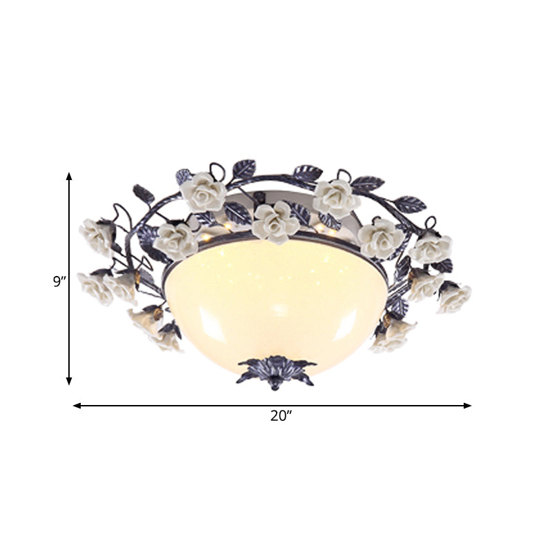 Korean Flower Bowl Led Ceiling Light For Living Room - White Glass Flush Mount Spotlight (20/25
