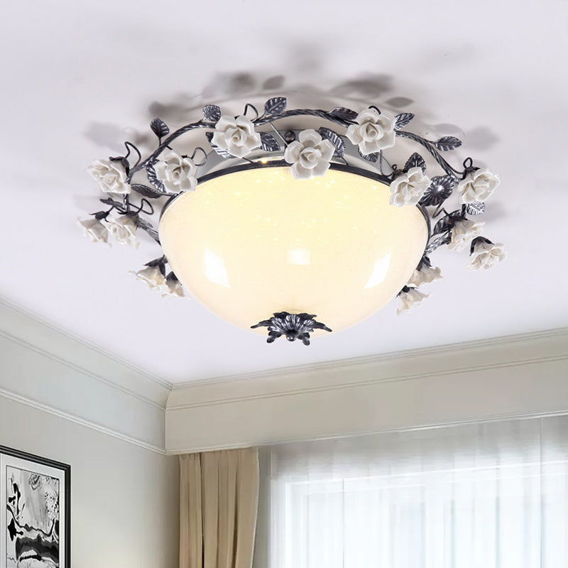 Korean Flower Bowl Led Ceiling Light For Living Room - White Glass Flush Mount Spotlight (20/25