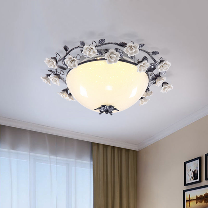 Korean Flower Bowl Led Ceiling Light For Living Room - White Glass Flush Mount Spotlight (20/25