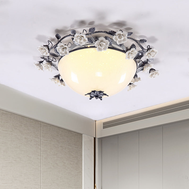 Korean Flower Bowl Led Ceiling Light For Living Room - White Glass Flush Mount Spotlight (20/25