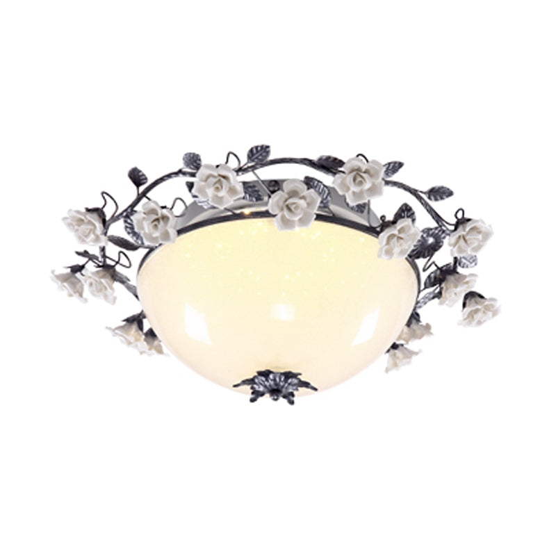 Korean Flower Bowl Led Ceiling Light For Living Room - White Glass Flush Mount Spotlight (20/25