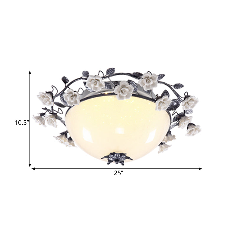 Korean Flower Bowl Led Ceiling Light For Living Room - White Glass Flush Mount Spotlight (20/25