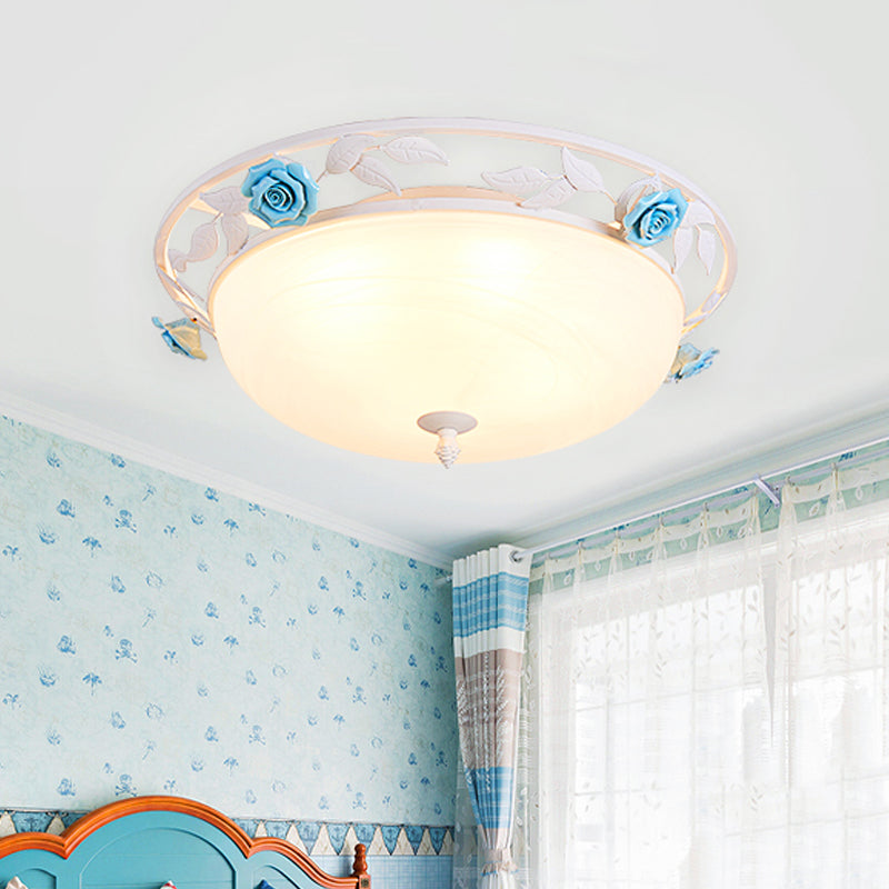 Countryside Bedroom LED Ceiling Flush Mount with White Glass Dome Shade