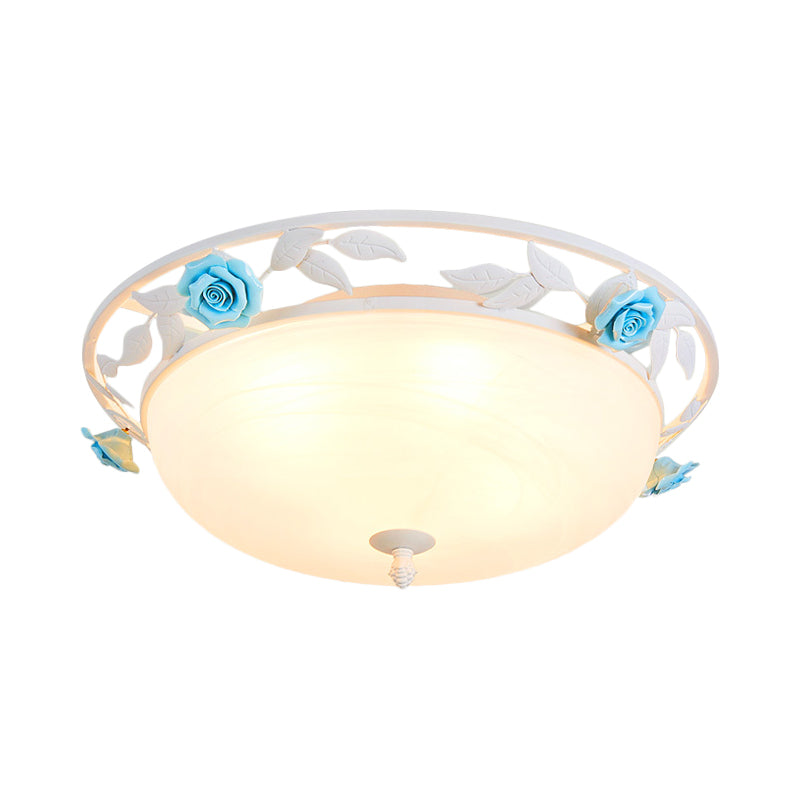Countryside Bedroom LED Ceiling Flush Mount with White Glass Dome Shade