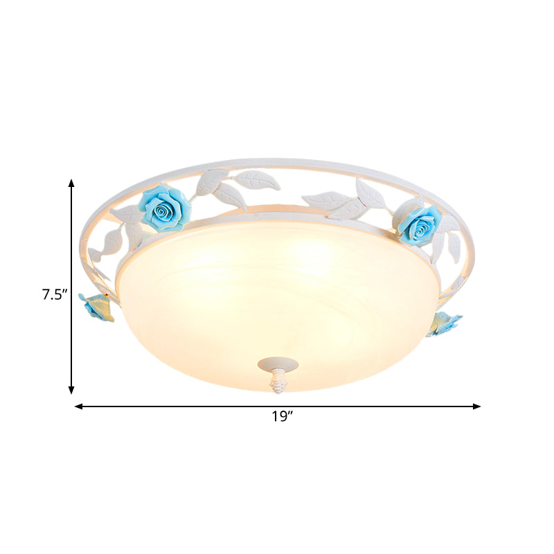 Countryside Bedroom LED Ceiling Flush Mount with White Glass Dome Shade