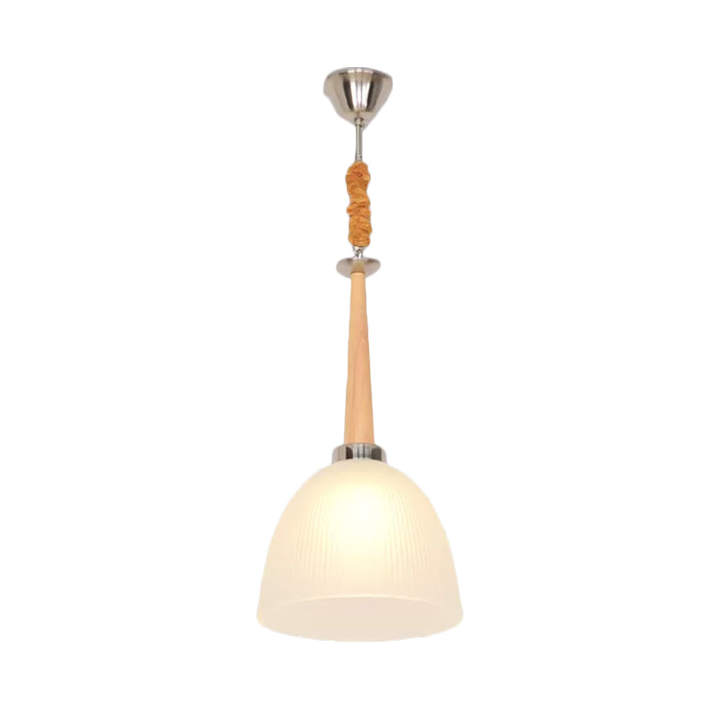 Beige Dome Pendant Lamp with Prismatic Glass Shade - 11.5"/14" Wide