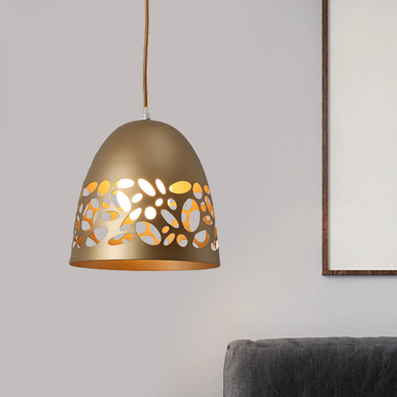 Modern Gold Pendant Ceiling Light With Hollow Domed Metal Design