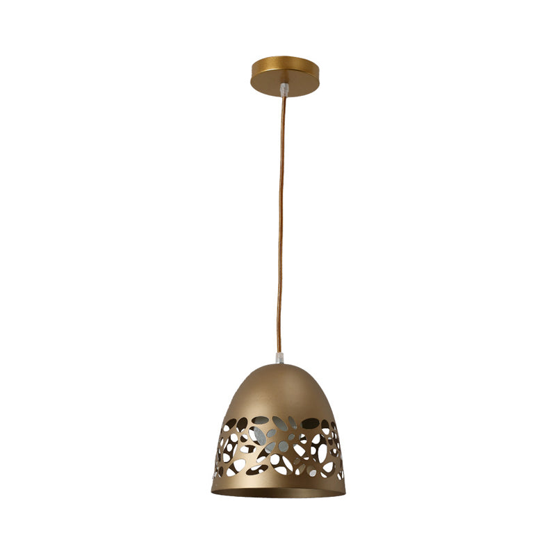 Modern Gold Pendant Ceiling Light With Hollow Domed Metal Design
