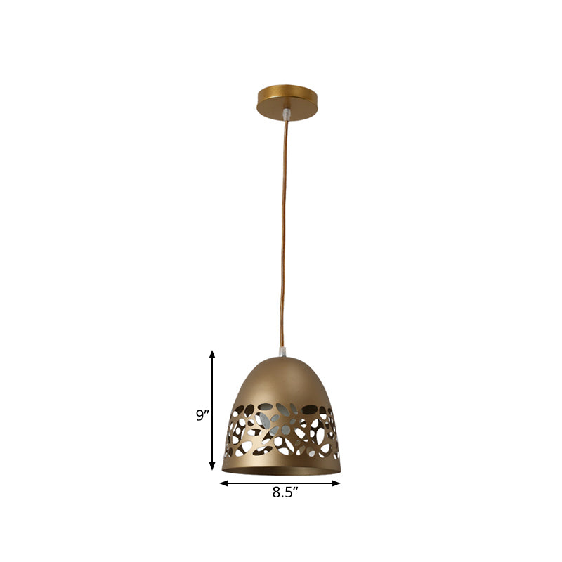 Hollow Out Design Gold Finish Ceiling Light: Modern Domed Metal Pendant with 1-Bulb