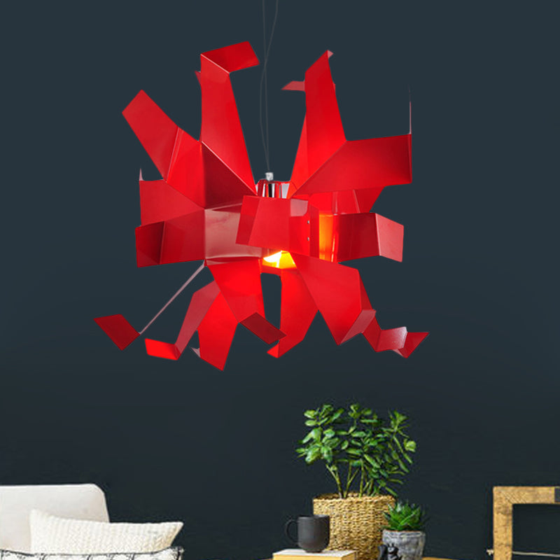 Red Metal Abstract Pendant Lamp - Contemporary Hanging Ceiling Light With 1 Bulb
