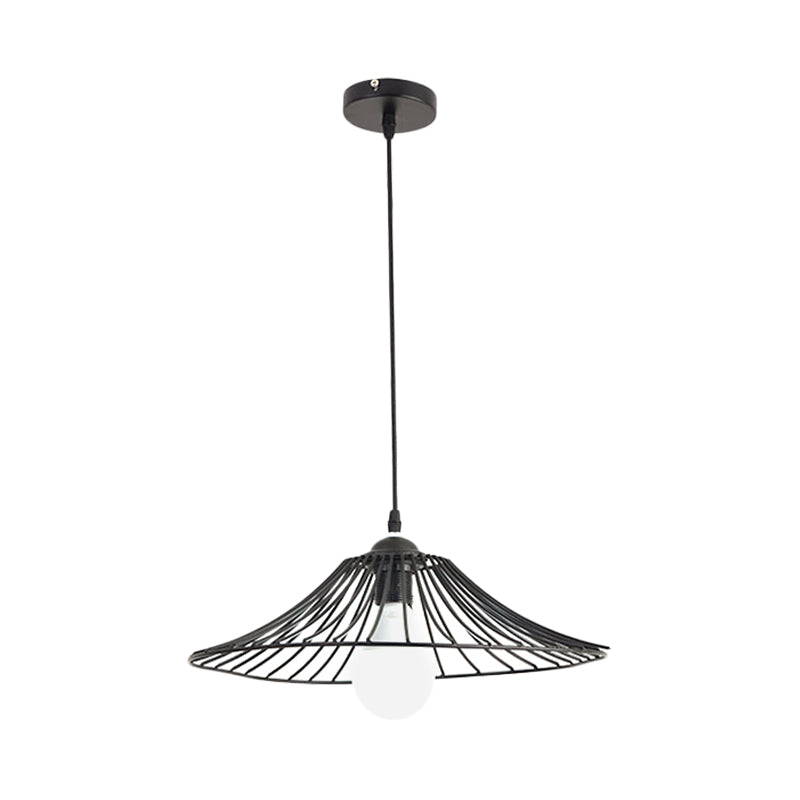 Simple Black Lotus Leaf Cage Pendant Light - Elegant Iron Hanging Lamp for Dining Room