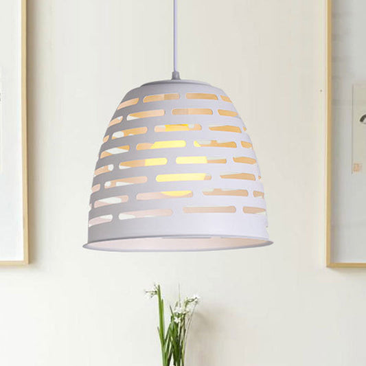 Simple White Pendant Light Kit with Carved Iron Shade - Ideal for Restaurants