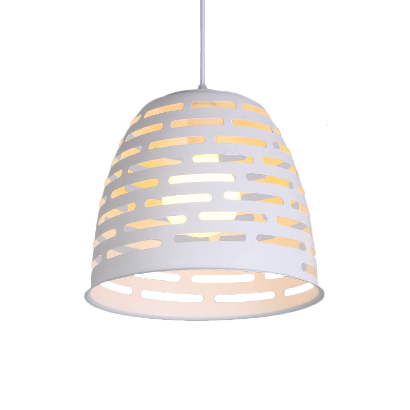 Sleek White Pendant Light With Carved Dome Iron Shade - Perfect For Restaurants Bulb Included