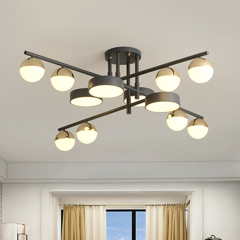 Lampe à LED en métal moderniste à tambour et boule - Lampe semi-encastrée à 12 têtes en gris pour le salon