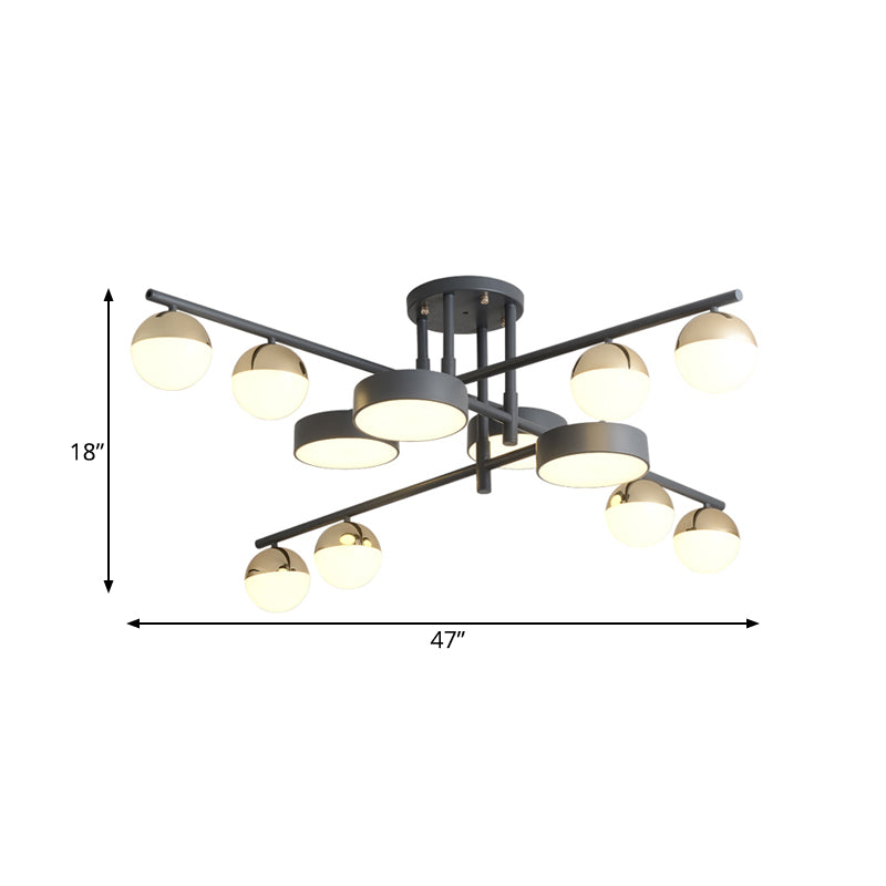 Lampe à LED en métal moderniste à tambour et boule - Lampe semi-encastrée à 12 têtes en gris pour le salon