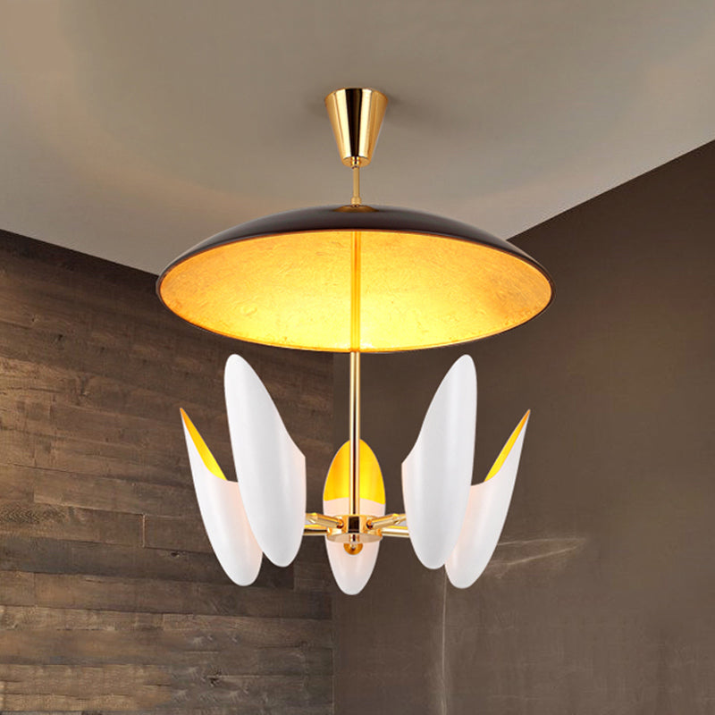 Modern Aluminum Chamfered Capsule Chandelier With 5-Head White Pendant Ceiling Lamp Black