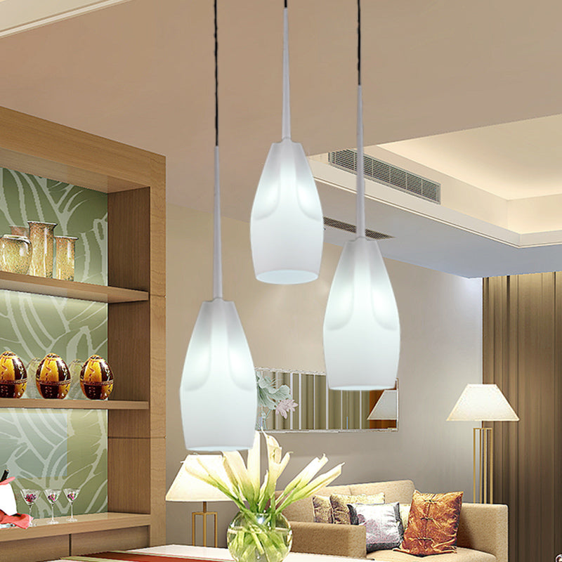 Lampe suspendue moderne à 3 lumières en verre blanc pour salle à manger avec suspension en forme de goutte d'eau