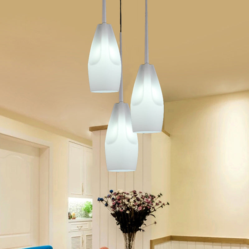 Lampe suspendue moderne à 3 lumières en verre blanc pour salle à manger avec suspension en forme de goutte d'eau