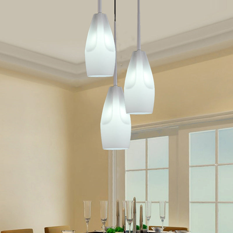 Lampe suspendue moderne à 3 lumières en verre blanc pour salle à manger avec suspension en forme de goutte d'eau