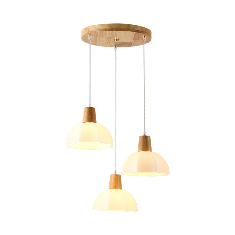 Modern Beige Multi-Lamp Pendant Light with Umbrella White Glass Shade for Dining Room