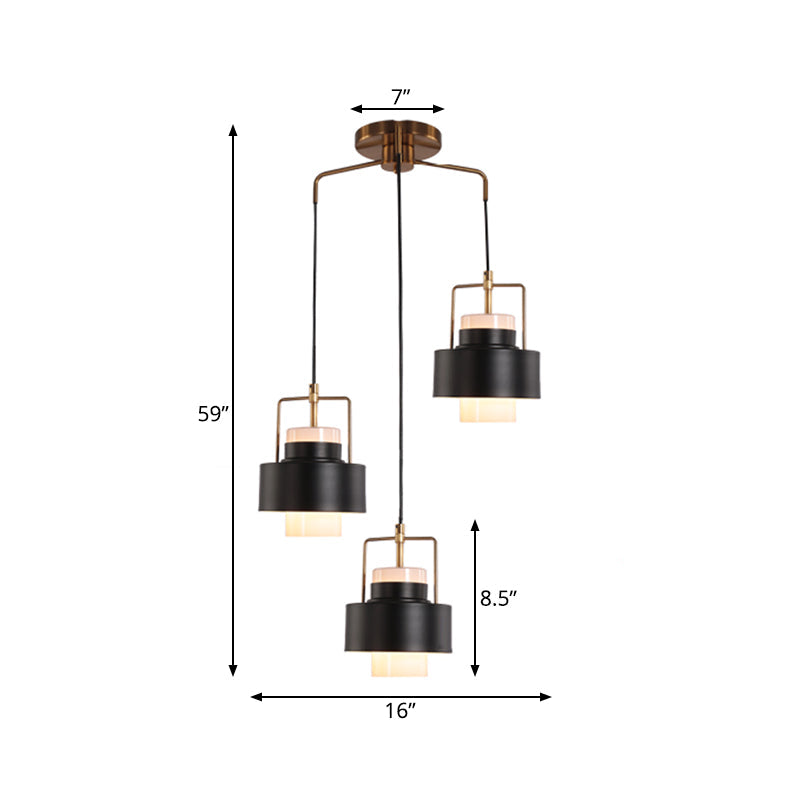 Modernist Drum-Shaped Metal Pendant Light - 3-Light Black Finish Suspension Lamp