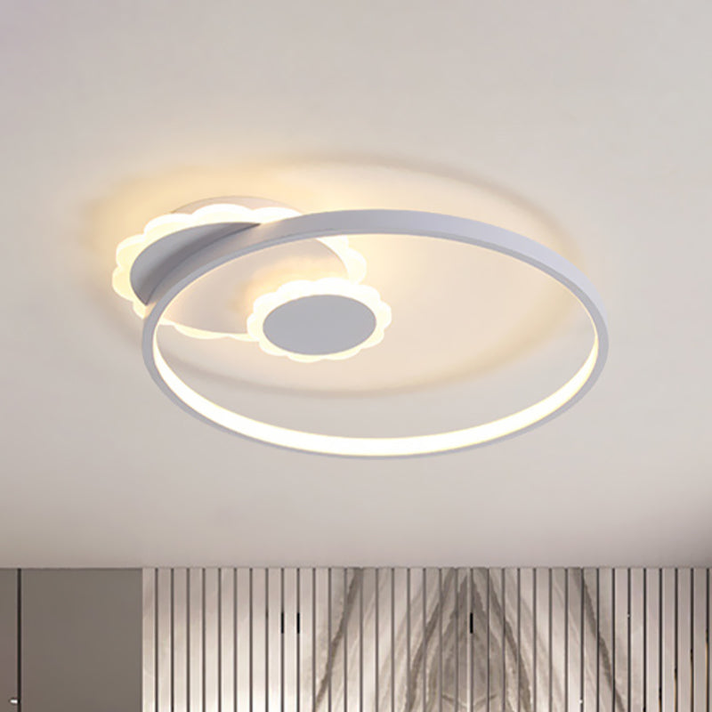 Modern LED Acrylic Flush Mount Ceiling Light for Bedroom - White Round Design w/ Warm or White Light