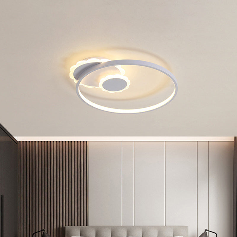 Modern LED Acrylic Flush Mount Ceiling Light for Bedroom - White Round Design w/ Warm or White Light