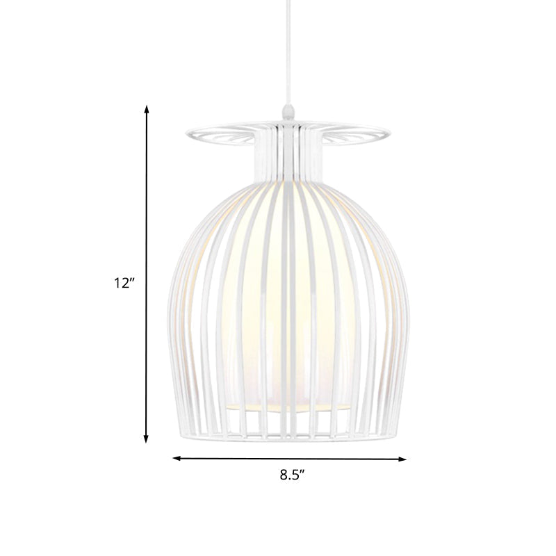 Modern Opal Glass Pendant Light with Iron Cage for Restaurant in White