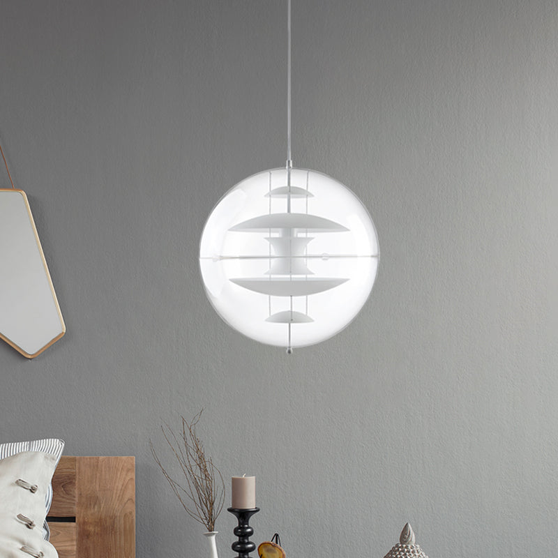 Modernist 1-Head Clear Acrylic Ball Pendant Ceiling Light With Disc Deco - White/Gold/Silver